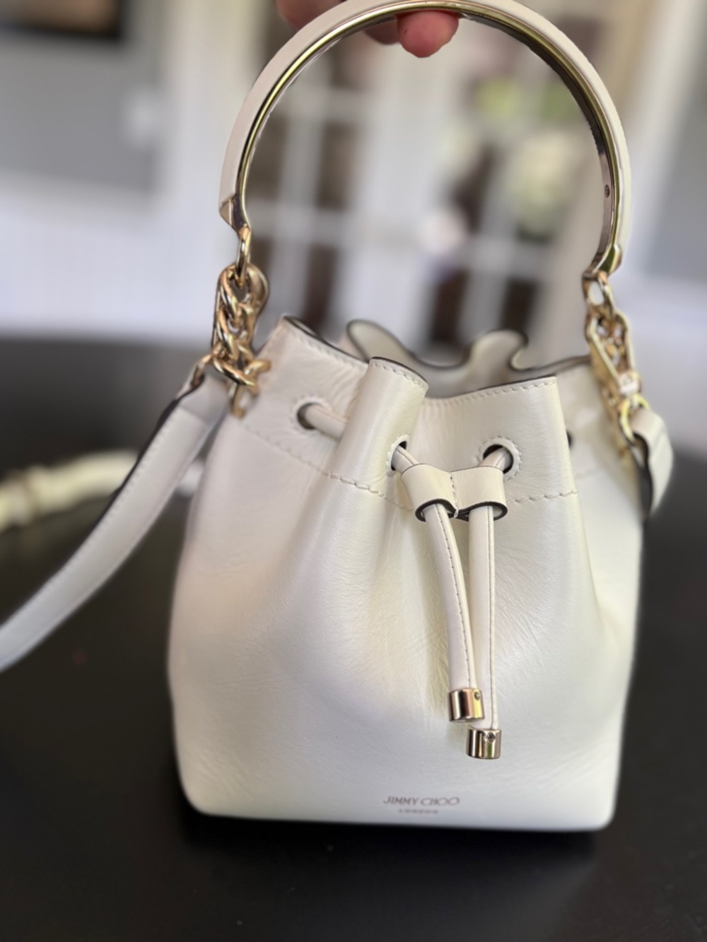 JIMMY CHOO Mini Bon Bon Leather Bucket Bag